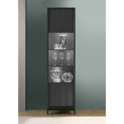 Verona 1 Door Black Oak Tall Glass Display Cabinet - FurniComp