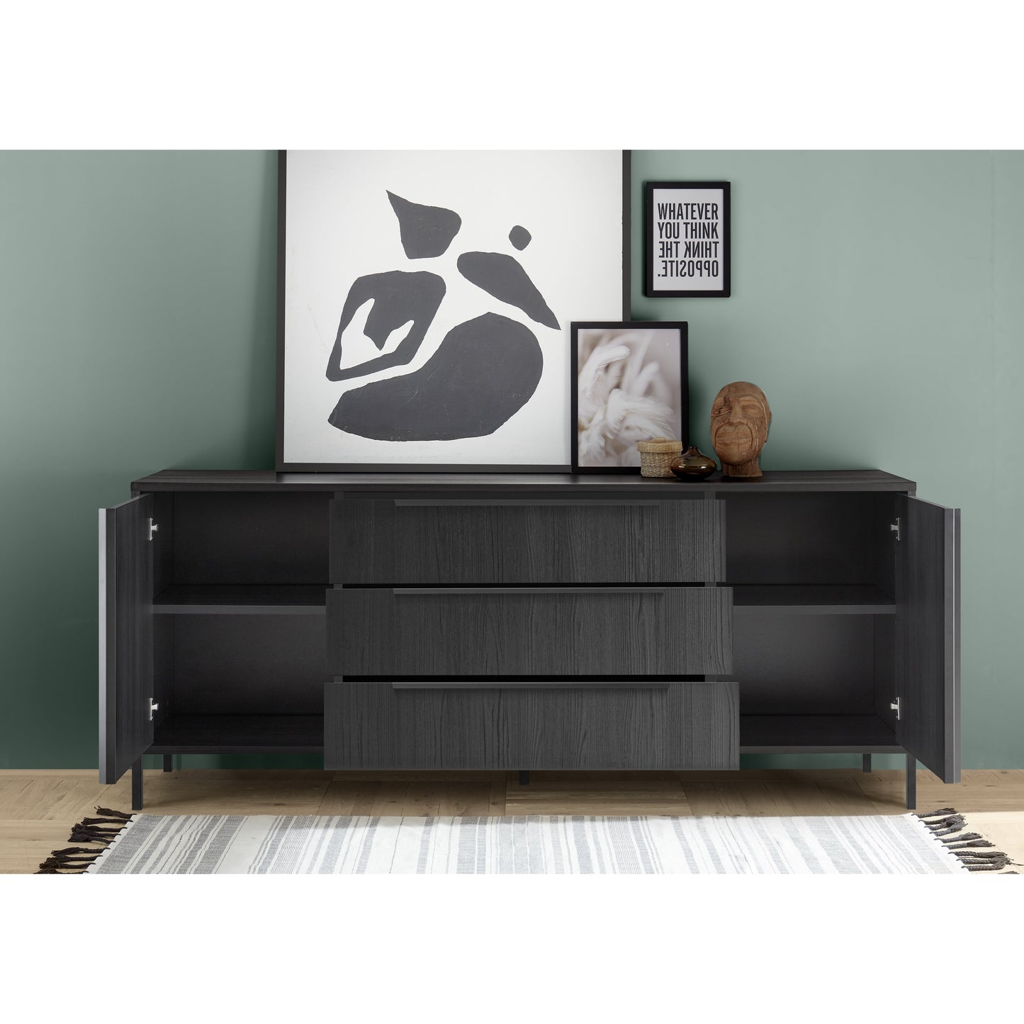 Verona 2 Door 3 Drawer 206cm Black Oak Large Sideboard - FurniComp