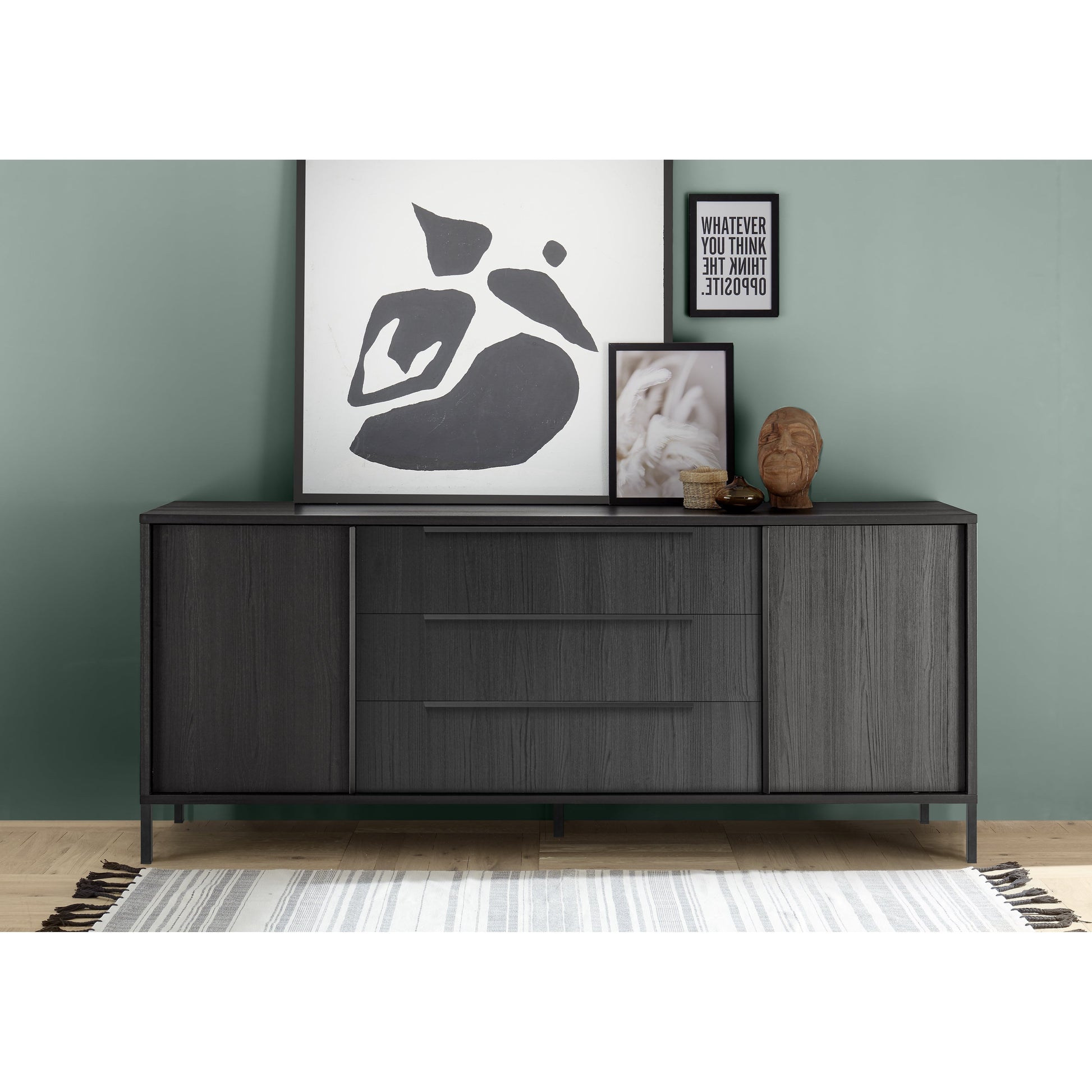 Verona 2 Door 3 Drawer 206cm Black Oak Large Sideboard - FurniComp