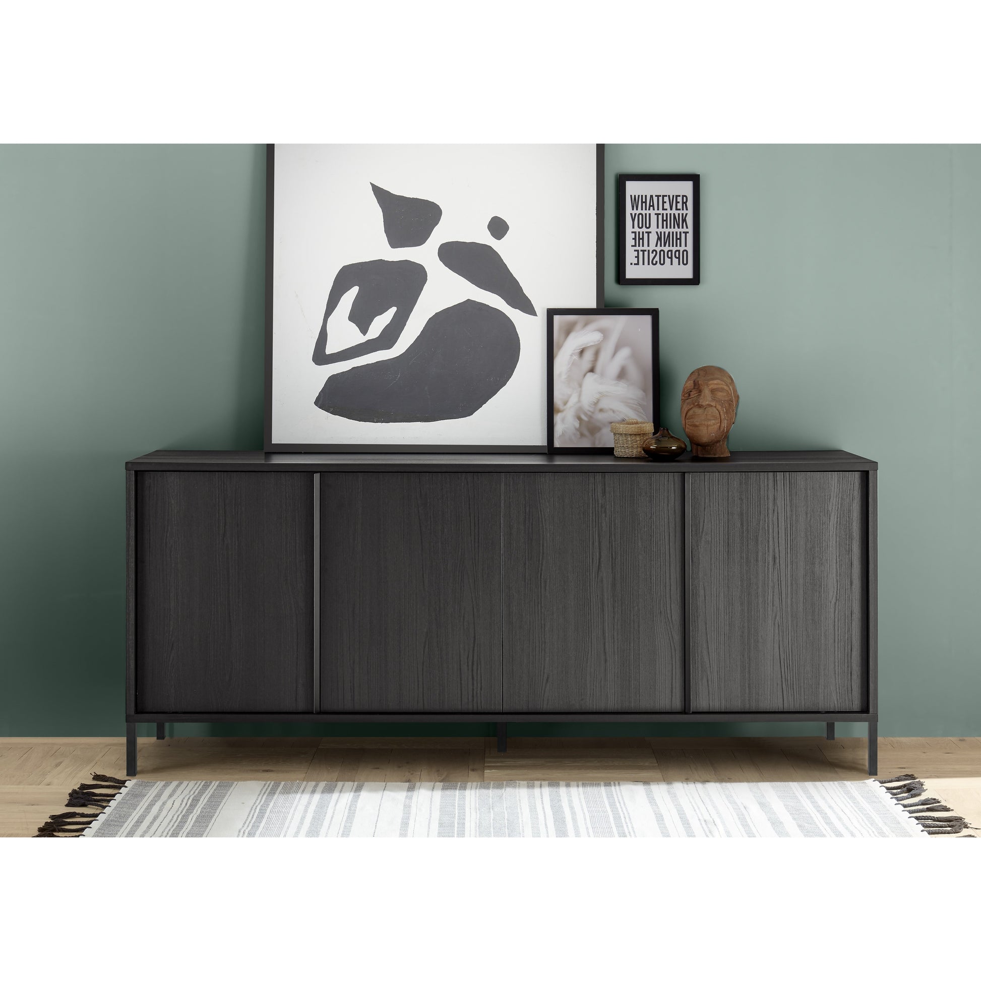 Verona 4 Door Black Oak 206cm Large Sideboard - FurniComp