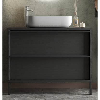 Verona Black Oak 2 Drawer 1050mm Free Standing Vanity Unit with Basin - FurniComp