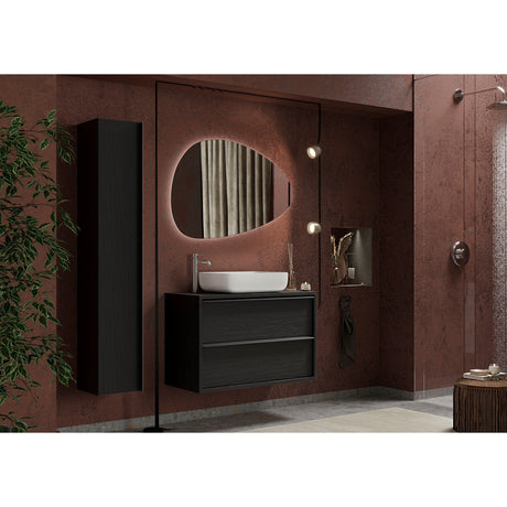 Verona Black Oak 2 Drawer 1050mm Wall Hung Vanity Unit with Basin - FurniComp
