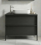 Verona Black Oak 2 Drawer 920mm Free Standing Vanity Unit with Basin - FurniComp