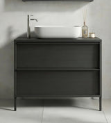 Verona Black Oak 2 Drawer 790mm Free Standing Vanity Unit with Basin - FurniComp