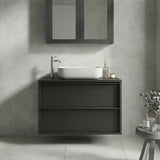 Verona Black Oak 2 Drawer 920mm Wall Hung Vanity Unit with Basin - FurniComp