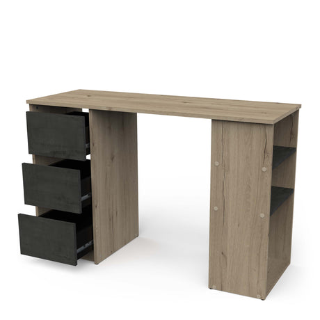 Victor 3 Drawer Black and Royal Oak Office Desk - FurniComp