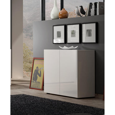 Vida 2 Door 90cm Small Compact White Gloss Sideboard - FurniComp