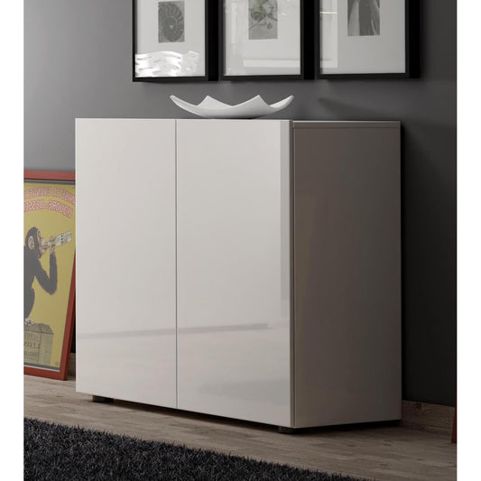 Vida 2 Door 90cm Small Compact White Gloss Sideboard - FurniComp