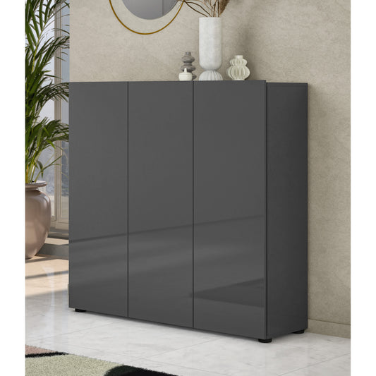 Vida 3 Door 120cm Anthracite Gloss 30 Pair Large Shoe Cabinet - FurniComp