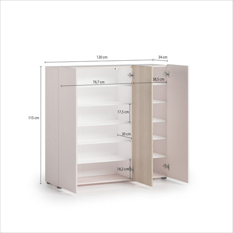 Vida 3 Door 120cm Cashmere & Oak 30 Pair Large Shoe Cabinet - FurniComp