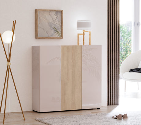 Vida 3 Door 120cm Cashmere & Oak 30 Pair Large Shoe Cabinet - FurniComp