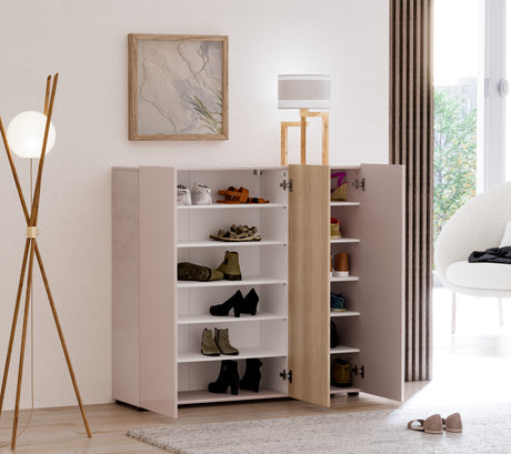 Vida 3 Door 120cm Cashmere & Oak 30 Pair Large Shoe Cabinet - FurniComp