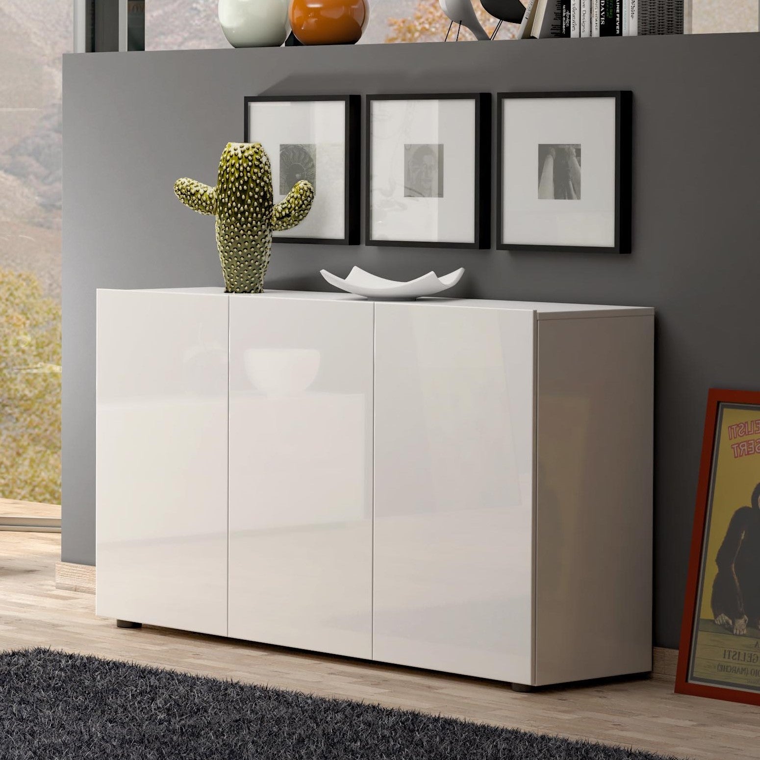 Vida 3 Door 135cm White Gloss Sideboard - FurniComp