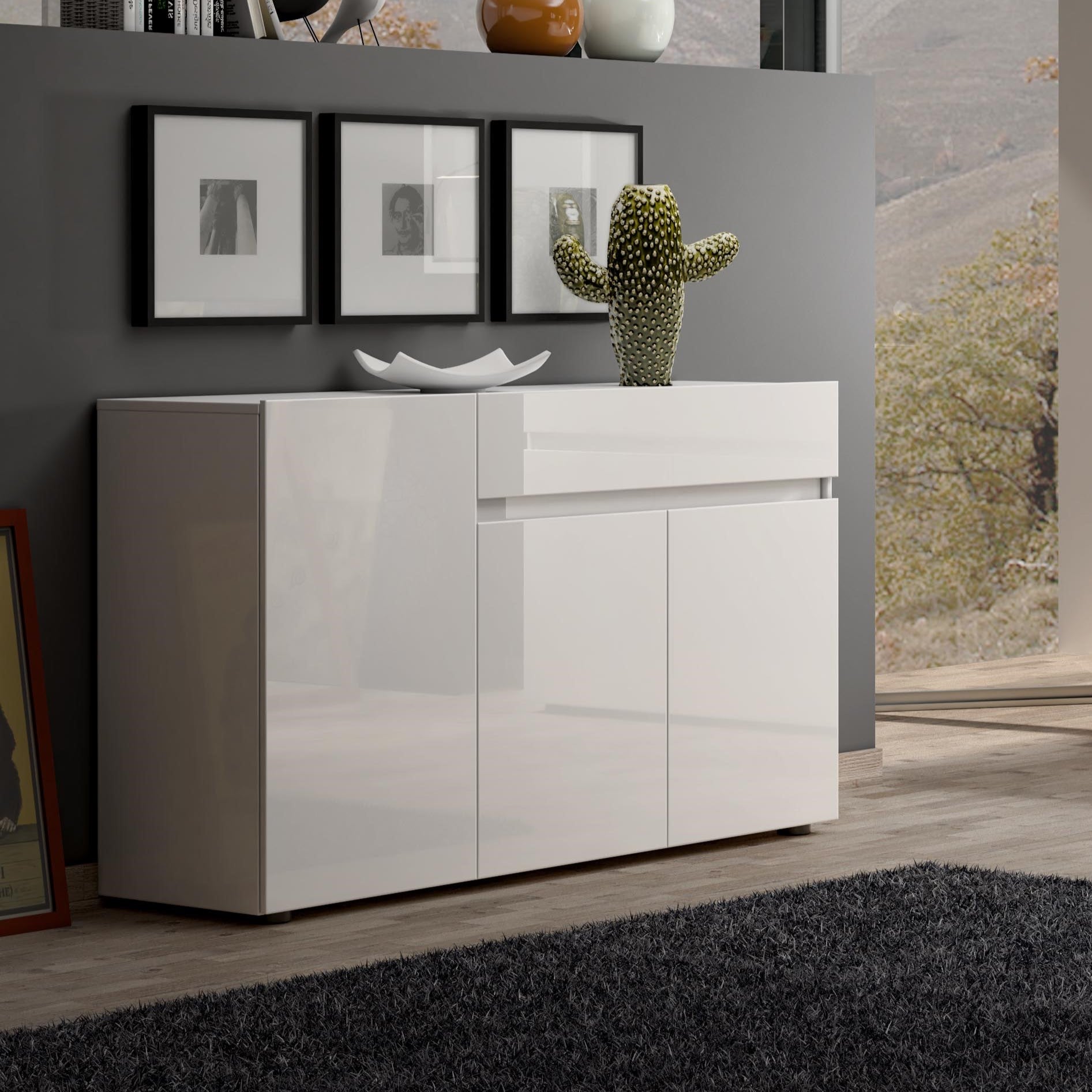 Vida 3 Door 1 Drawer 135cm White Gloss Sideboard - FurniComp