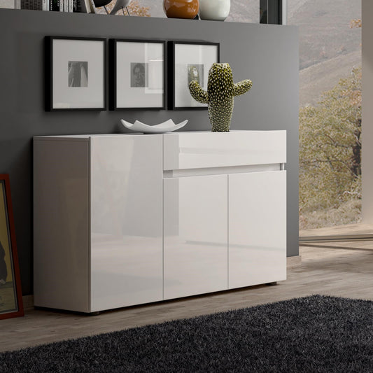 Vida 3 Door 1 Drawer 135cm White Gloss Sideboard - FurniComp