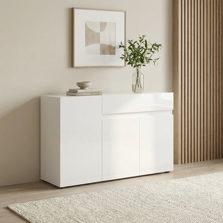 Vida 3 Door 1 Drawer 135cm White Gloss Sideboard - FurniComp