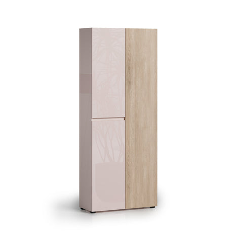 Vida 3 Door 80cm Cashmere & Oak Tall Shoe Cabinet/Storage Cupboard - FurniComp