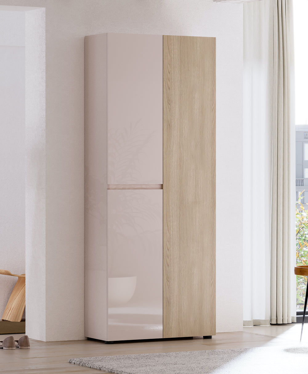 Vida 3 Door 80cm Cashmere & Oak Tall Shoe Cabinet/Storage Cupboard - FurniComp