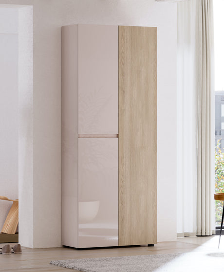 Vida 3 Door 80cm Cashmere & Oak Tall Shoe Cabinet/Storage Cupboard - FurniComp