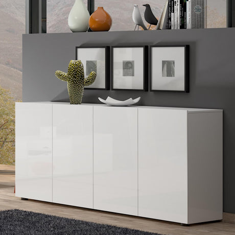 Vida 4 Door 180cm Large White Gloss Sideboard - FurniComp