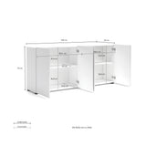 Vida 4 Door 180cm Large White Gloss Sideboard - FurniComp