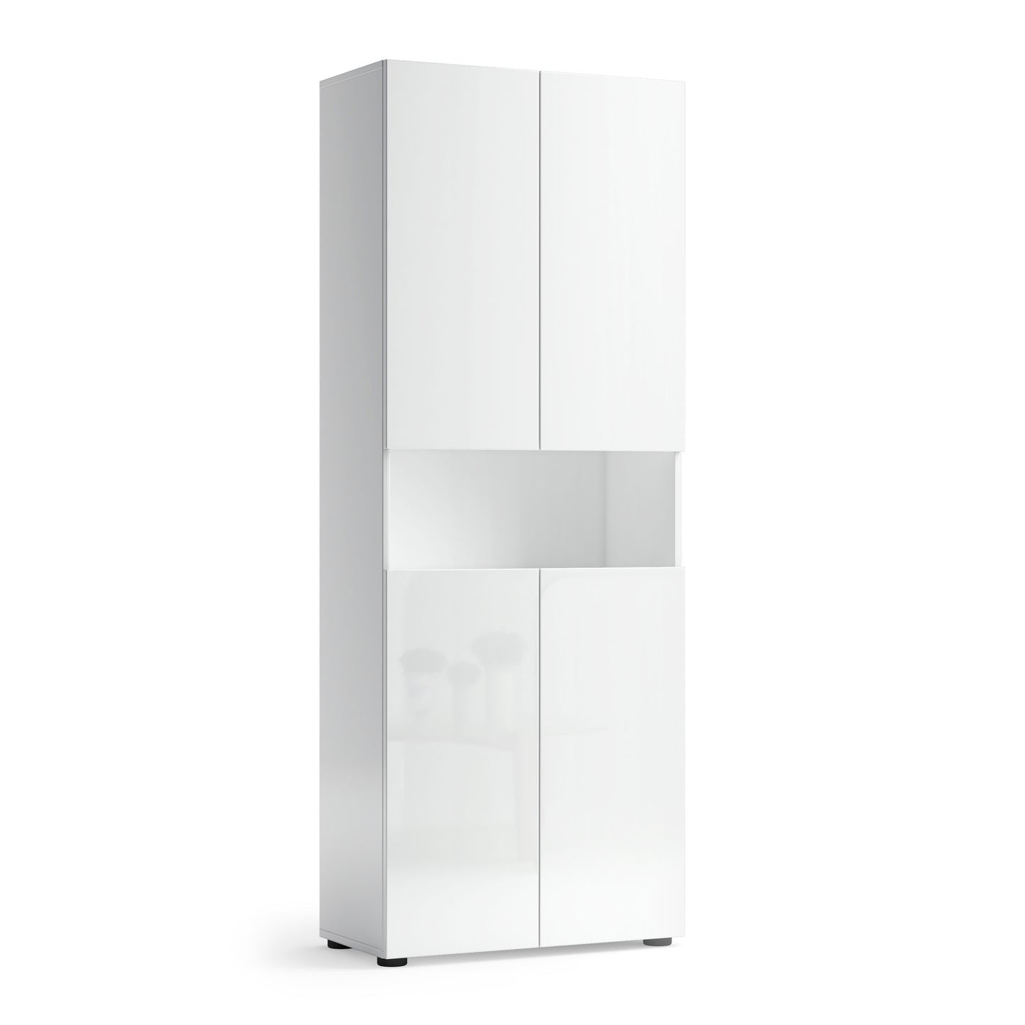 Vida 4 Door 68cm White Gloss Tall Bathroom Storage Cupboard Cabinet - FurniComp