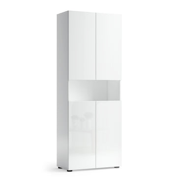 Vida 4 Door 68cm White Gloss Tall Bathroom Storage Cupboard Cabinet - FurniComp