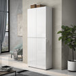 Vida 4 Door 80cm White Gloss Tall Shoe Cabinet/Storage Cupboard - FurniComp