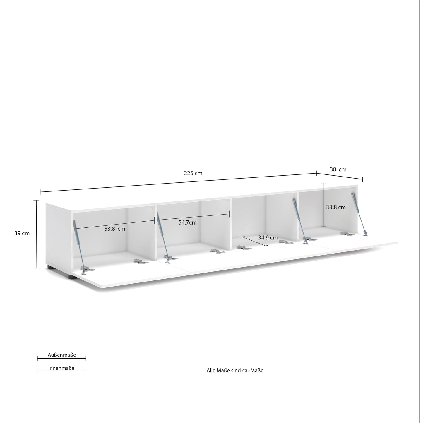 Vida 4 Tilting Door 225cm Large White Gloss TV Stand - FurniComp