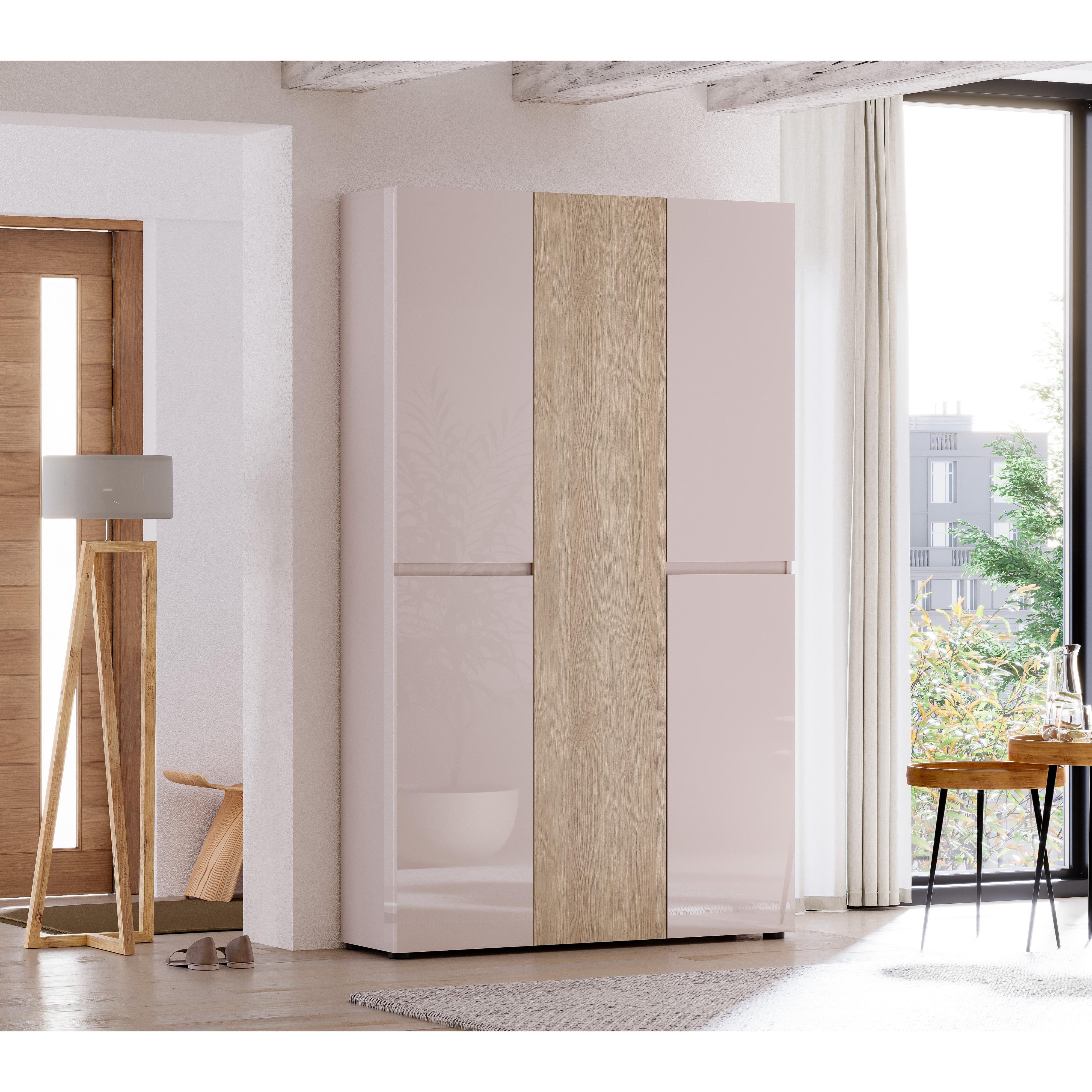 Vida 5 Door 120cm Cashmere & Oak Tall Shoe Cabinet/Storage Cupboard - FurniComp