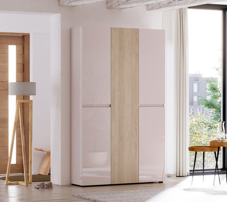 Vida 5 Door 120cm Cashmere & Oak Tall Shoe Cabinet/Storage Cupboard - FurniComp