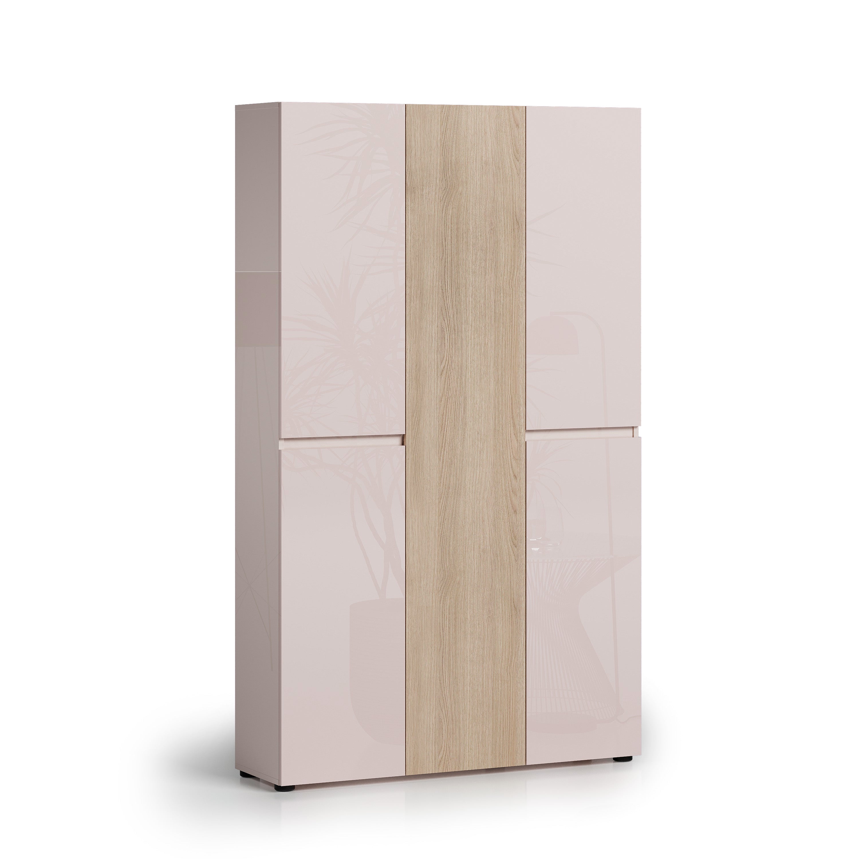 Vida 5 Door 120cm Cashmere & Oak Tall Shoe Cabinet/Storage Cupboard - FurniComp