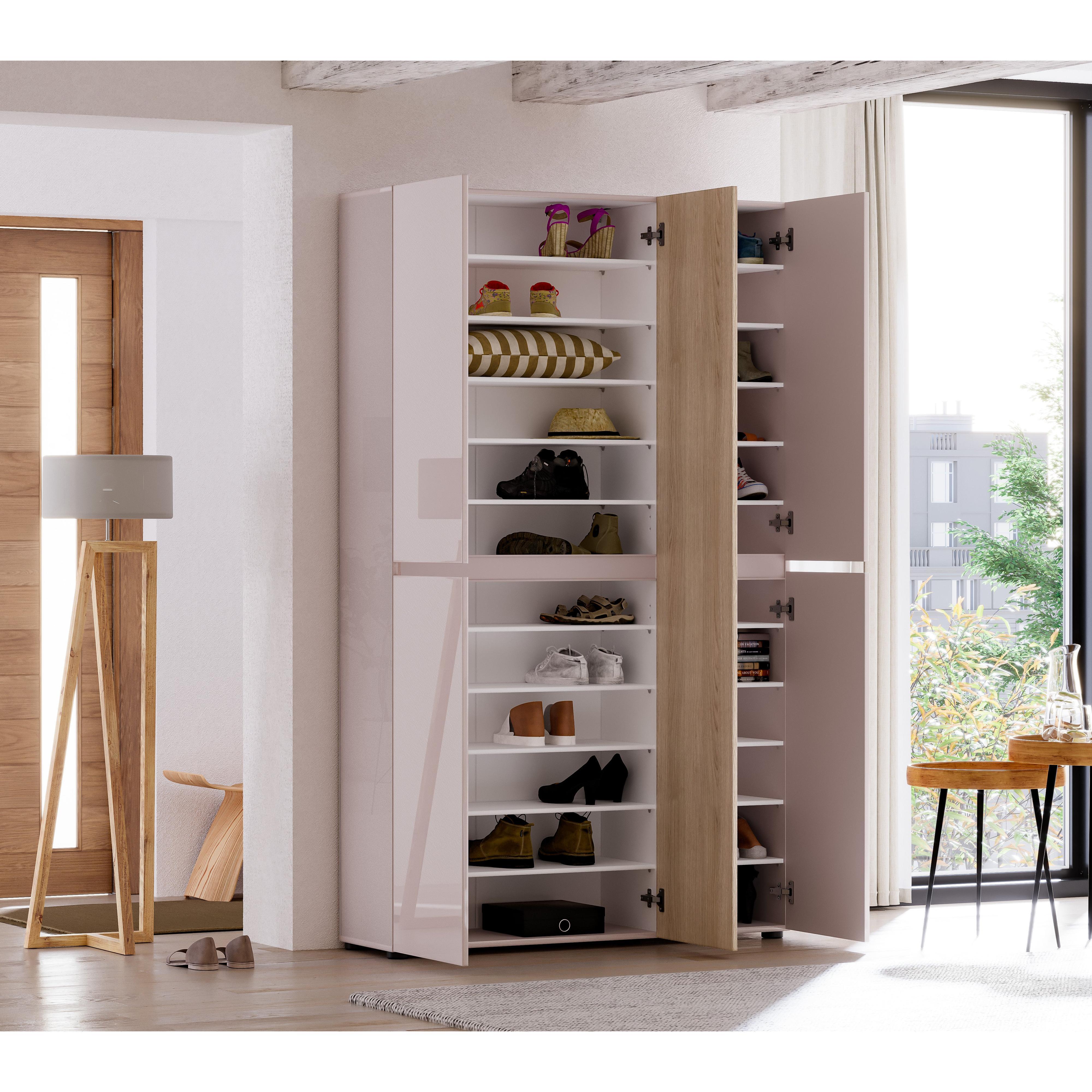 Vida 5 Door 120cm Cashmere & Oak Tall Shoe Cabinet/Storage Cupboard - FurniComp