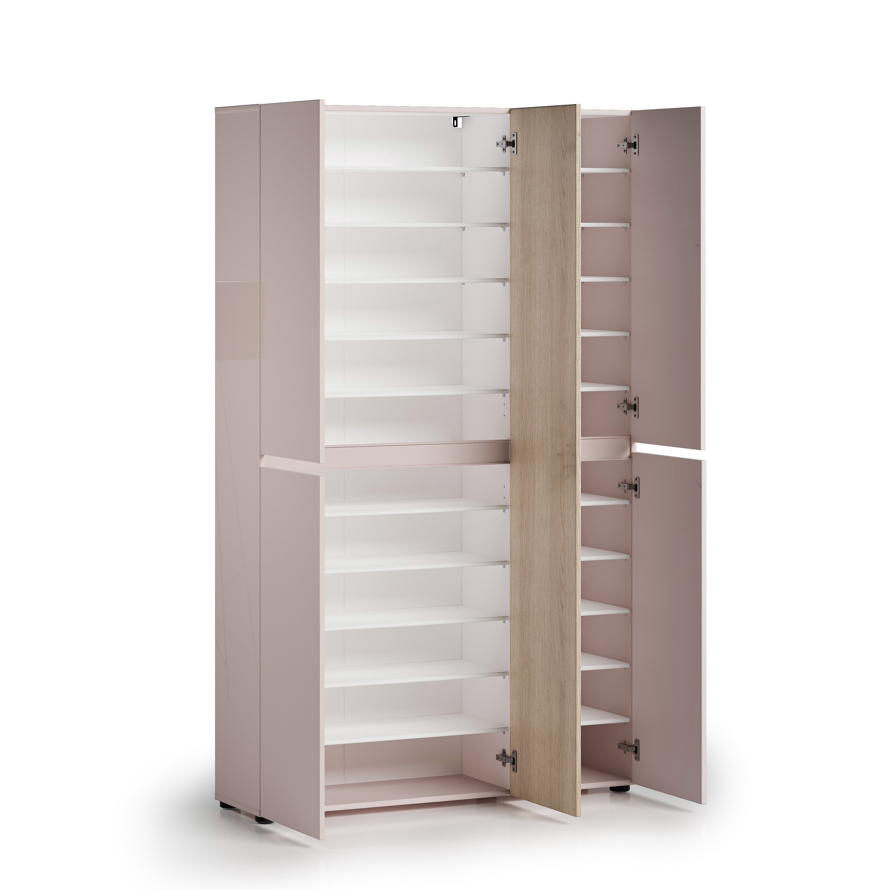 Vida 5 Door 120cm Cashmere & Oak Tall Shoe Cabinet/Storage Cupboard - FurniComp