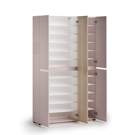 Vida 5 Door 120cm Cashmere & Oak Tall Shoe Cabinet/Storage Cupboard - FurniComp