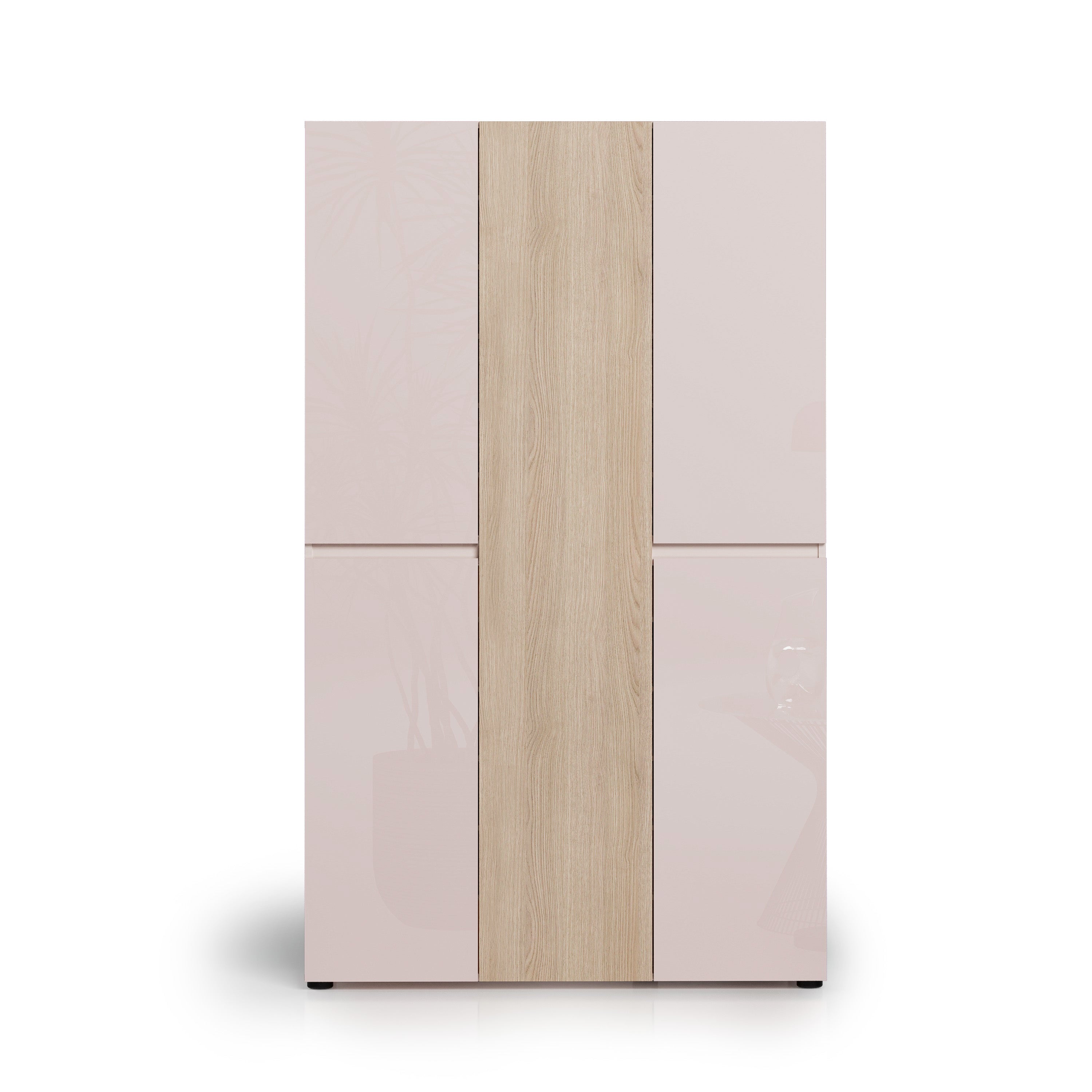 Vida 5 Door 120cm Cashmere & Oak Tall Shoe Cabinet/Storage Cupboard - FurniComp