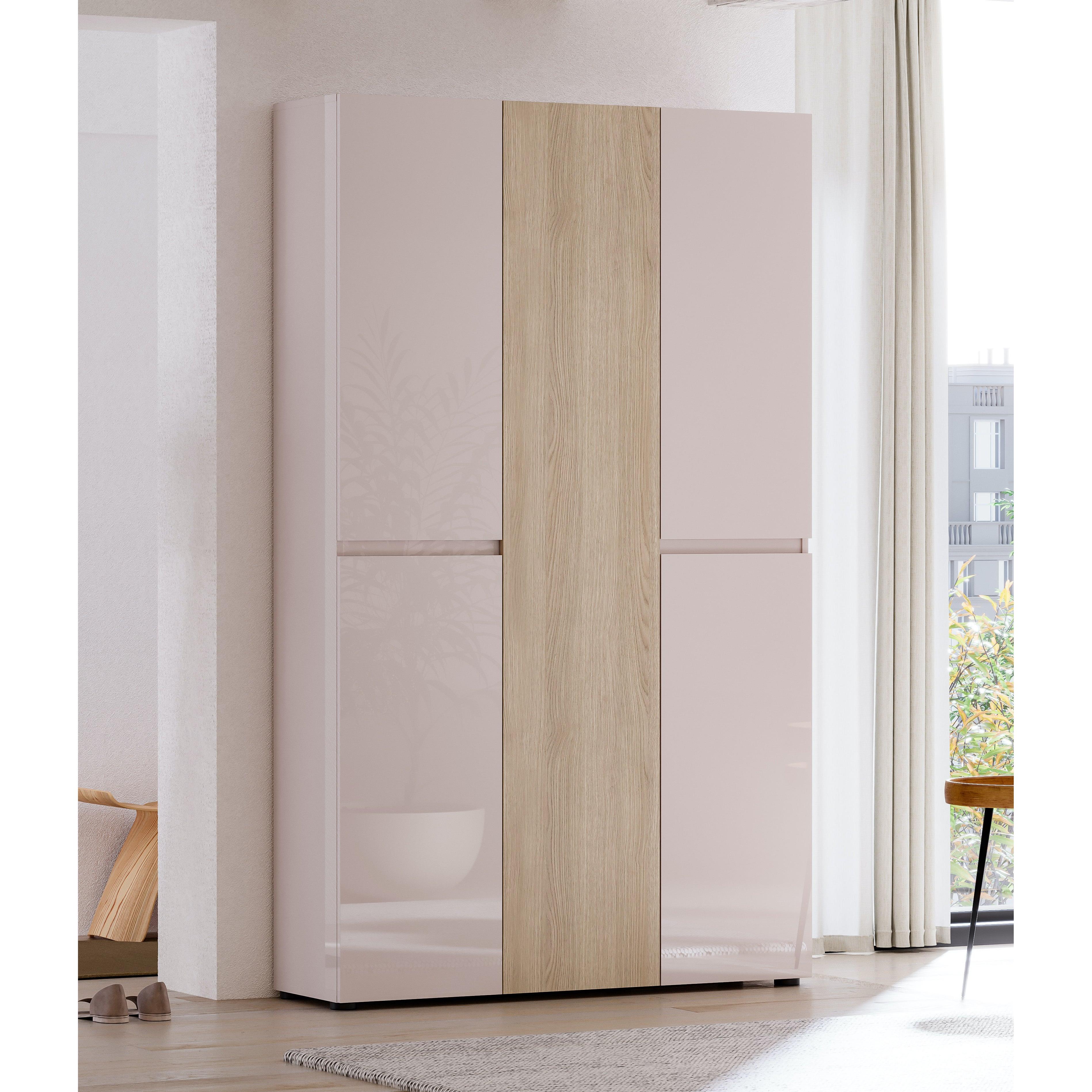 Vida 5 Door 120cm Cashmere & Oak Tall Shoe Cabinet/Storage Cupboard - FurniComp