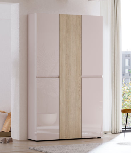 Vida 5 Door 120cm Cashmere & Oak Tall Shoe Cabinet/Storage Cupboard - FurniComp