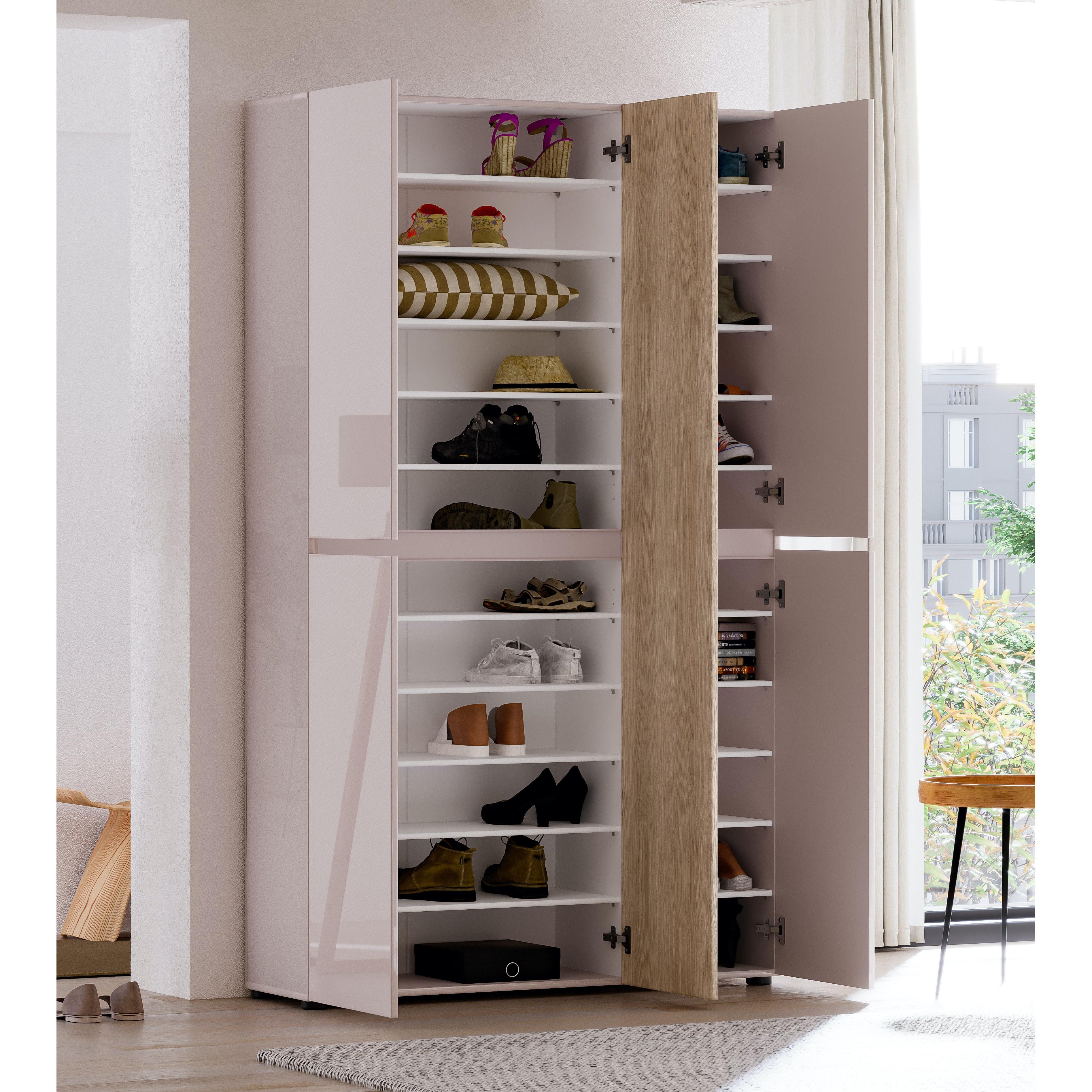 Vida 5 Door 120cm Cashmere & Oak Tall Shoe Cabinet/Storage Cupboard - FurniComp