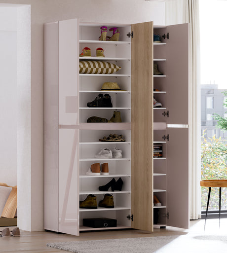 Vida 5 Door 120cm Cashmere & Oak Tall Shoe Cabinet/Storage Cupboard - FurniComp