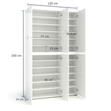 Vida 6 Door 122cm White Gloss Tall Shoe Cabinet/Storage Cupboard - FurniComp