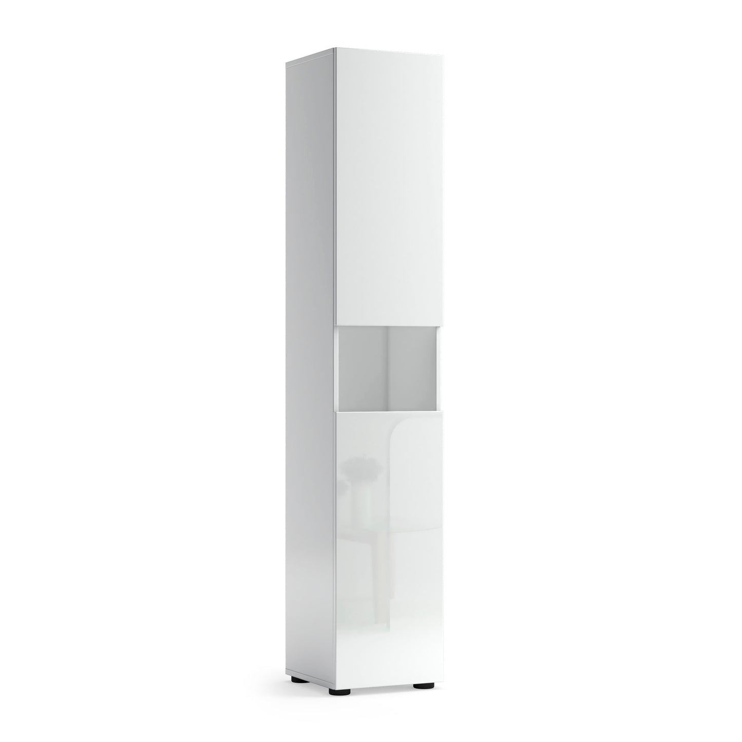Vida 2 Door 34cm White Gloss Tall Free Standing Bathroom Storage Cabinet - FurniComp