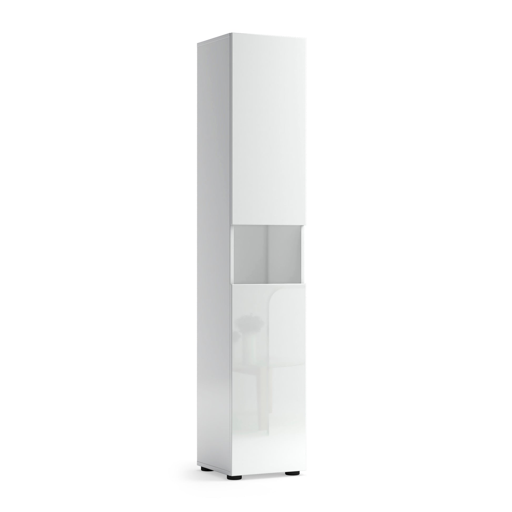 Vida 2 Door 34cm White Gloss Tall Free Standing Bathroom Storage Cabinet - FurniComp