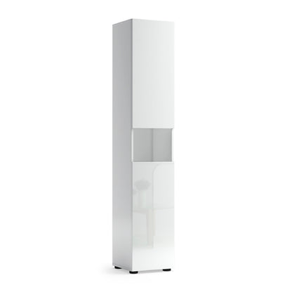 Vida 2 Door 34cm White Gloss Tall Free Standing Bathroom Storage Cabinet - FurniComp