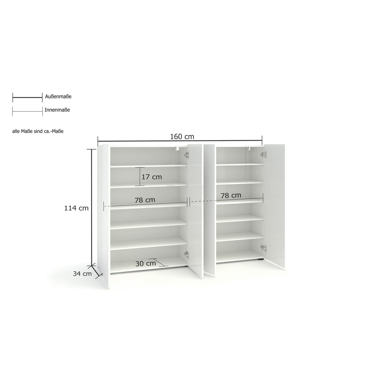 Vida 4 Door 68cm White Gloss Tall Bathroom Storage Cupboard Cabinet - FurniComp