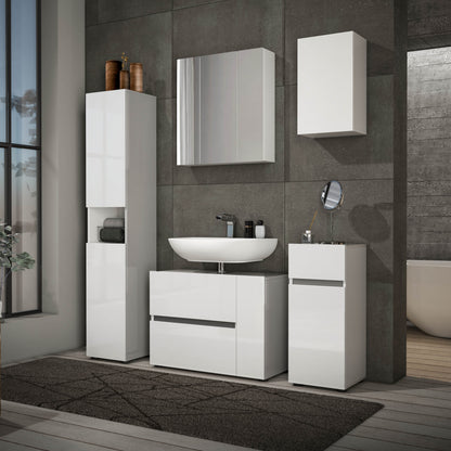 Vida 2 Door 34cm White Gloss Tall Free Standing Bathroom Storage Cabinet - FurniComp