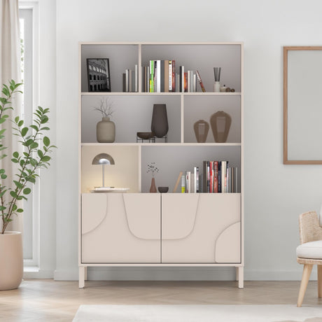 Vienna 100cm 2 Door Tall Cashmere Bookcase - FurniComp