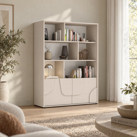 Vienna 100cm 2 Door Tall Cashmere Bookcase - FurniComp
