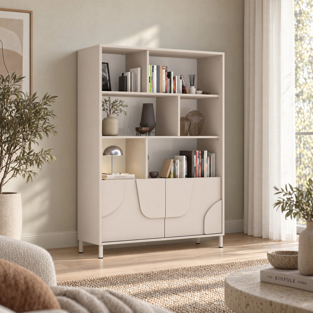 Vienna 100cm 2 Door Tall Cashmere Bookcase - FurniComp