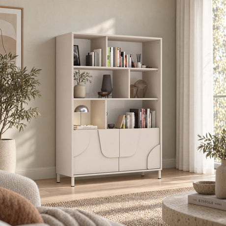 Vienna 100cm 2 Door Tall Cashmere Bookcase - FurniComp